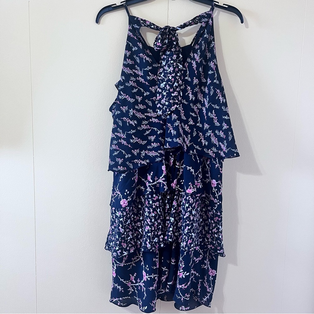 White House Black Market Floral Tiered Ruffle Mini Dress Size 12 Pre-owned